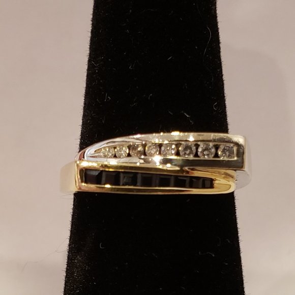 **SOLD**EFFY Diamond & Sapphire Ring Set in 2-Tone 14k Yellow & White Gold, 7.25 - Picture 4 of 9